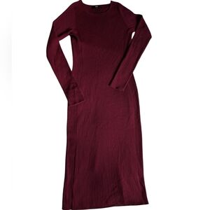 Uniqlo Fine Merino Wool Red Ribbed Sweater Dress Size M Medium Holiday Christmas